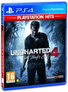 PlayStation 4 game case for Uncharted 4: A Thief’s End featuring Nathan Drake in a jungle setting