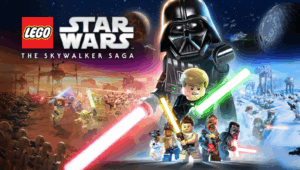 LEGO Star Wars characters with lightsabers from all nine Skywalker Saga films in battle scenes