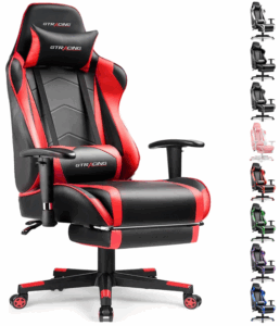 GTRACING red and black ergonomic gaming chair with footrest and color variations