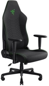 Razer Iskur V2 X black ergonomic gaming chair with lumbar support and green stitching