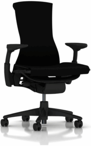 Herman Miller Embody black ergonomic office chair with fully adjustable arms and carpet casters
