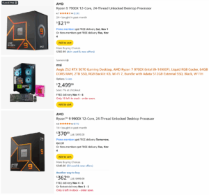 Comparison of AMD Ryzen 9 7900X and 9900X processors with MSI RTX 5070 gaming desktop bundle on Amazon