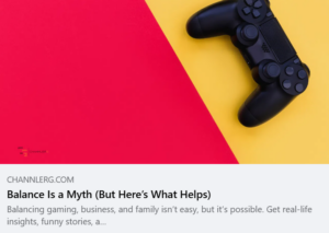 Minimal gaming setup image featuring a black PlayStation-style controller on a split pink and yellow background, used for a blog about balancing gaming, work, and life responsibilities.