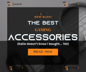 Gaming accessories blog teaser image with keyboard, headset, mouse, and ChannlerG branding