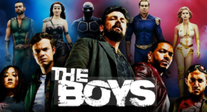Promotional image for The Boys featuring Billy Butcher, Homelander, Hughie, and other members of The Seven and The Boys.