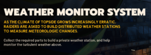 Weather Monitor System mission screen in ARC Raiders explaining distributed weather stations and climate changes.