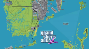 Grand Theft Auto VI map showing Vice City, The Keys, Grassrivers, and surrounding coastal regions.