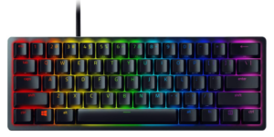 Razer Huntsman Mini compact 60% gaming keyboard with RGB backlighting shown in a top-down view.
