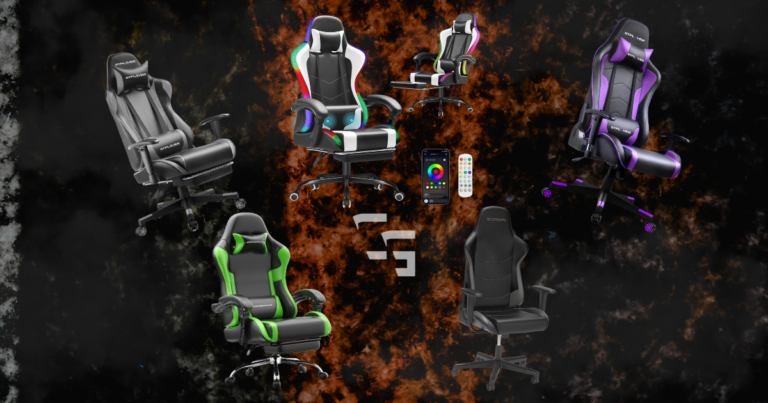 Comparison of budget gaming chairs including GTPLAYER, Dowinx, Respawn, and RGB gaming chair models displayed on a dramatic dark background for a gaming chair buying guide.