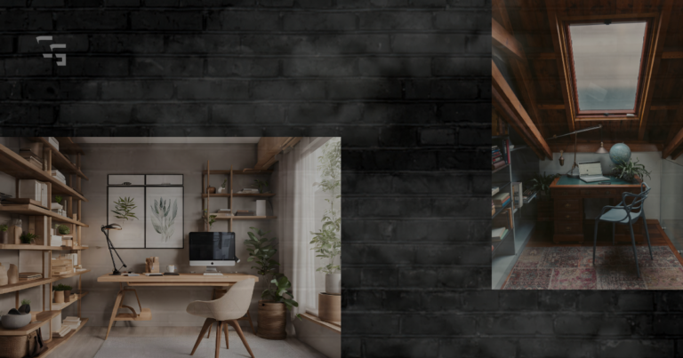 Comparison of two small home office setups, featuring a bright minimalist workspace and a cozy attic office, highlighting creative solutions for compact rooms and remote work environments.