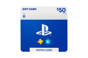 $50 PlayStation Store digital gift card featuring the PlayStation logo and digital code redemption for games, DLC, subscriptions, and digital content.