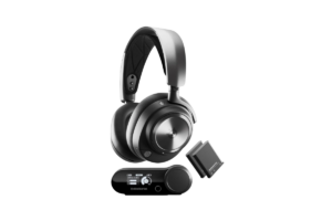 SteelSeries Arctis Nova Pro Wireless gaming headset with wireless base station, swappable battery system, and premium over-ear design for PC and console gaming.