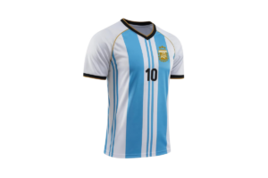 Argentina national team soccer jersey featuring the iconic sky blue and white stripes with the number 10 on the front, inspired by Lionel Messi.