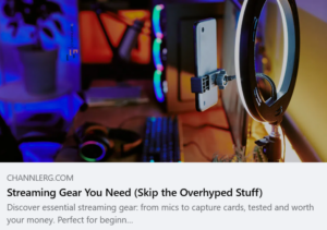 Featured image of a streaming setup with a smartphone mounted in a ring light, gaming PC, microphone, keyboard, and headset, representing essential gear for new streamers.