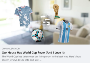 Soccer jerseys, a World Cup trophy, and a soccer ball representing a family's excitement and passion for the FIFA World Cup.