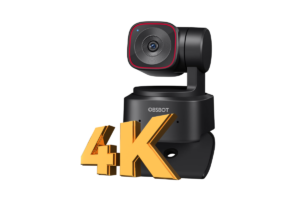 OBSBOT Tiny 2 Lite AI webcam with a large 4K graphic highlighting its Ultra HD recording capabilities on a transparent background.
