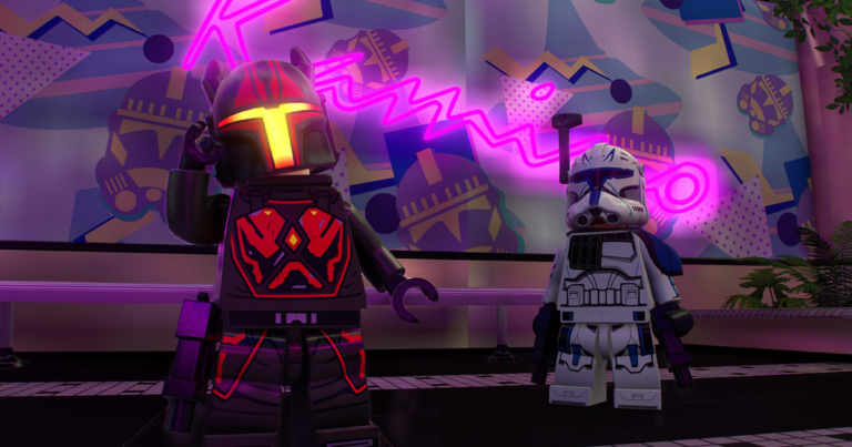 LEGO Star Wars characters in a colorful gameplay scene representing fun cooperative games for couples, families, and friends.