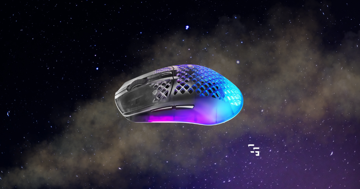SteelSeries Aerox 3 Wireless Gen 2 RGB gaming mouse against a space-themed background