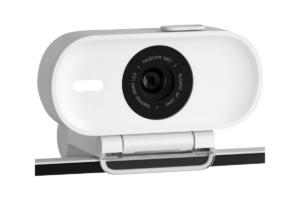 Elgato Facecam Neo Full HD webcam in white mounted on a computer monitor.