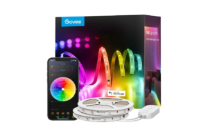 Govee 100ft RGBIC LED Strip Lights with smart app control, RGBIC color effects, inline controller, and retail packaging.
