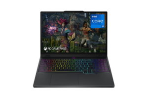 Lenovo Legion 5i gaming laptop with an Intel Core i7 processor, RGB keyboard, and high-refresh-rate display running a PC game.