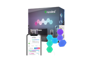 Nanoleaf Shapes Hexagon smart light panels with customizable RGB lighting, smartphone app control, and retail packaging.