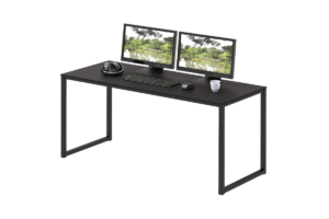 SHW Mission 48-inch black computer desk with dual-monitor home office setup