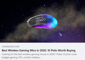 SteelSeries Aerox wireless gaming mouse with RGB lighting against a space-themed background