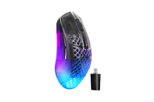SteelSeries Aerox 3 Wireless Gen 2 gaming mouse with RGB lighting and USB-C wireless receiver