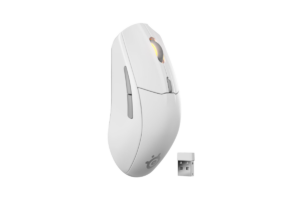 SteelSeries Rival 3 Wireless Gen 2 white gaming mouse with USB wireless receiver