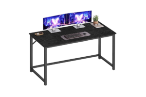 VASAGLE black computer desk with dual-monitor gaming and home office setup