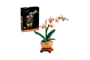 LEGO Botanicals Mini Orchid set featuring a buildable orchid plant in a decorative flower pot with display stand.