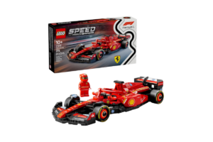 LEGO Speed Champions Ferrari SF-24 Formula 1 race car set with a Ferrari driver minifigure and retail packaging.