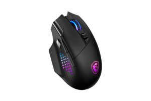 MSI VERSA PRO black gaming mouse with RGB lighting and programmable side buttons