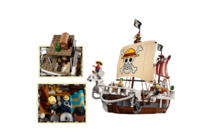 LEGO One Piece The Going Merry 75639 with detailed interior rooms and Straw Hat Pirate minifigures.