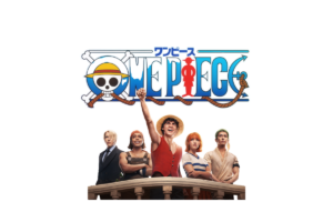 One Piece live-action Straw Hat crew with Luffy, Zoro, Nami, Usopp, and Sanji