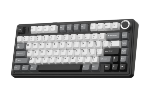 AULA F75 HE wireless gaming keyboard with gray and white keycaps and control knob