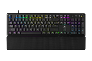 CORSAIR K70 CORE RGB mechanical gaming keyboard with full-size layout and wrist rest