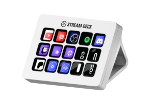 White Elgato Stream Deck MK.2 with 15 customizable LCD keys for streaming and content creation