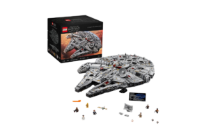 LEGO Star Wars Ultimate Collector Series Millennium Falcon set with minifigures and display model