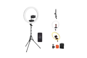 NEEWER Pro 18-inch ring light with tripod stand, phone holder, and accessories