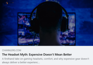 Gamer wearing an over-ear gaming headset while playing at a dual-monitor setup