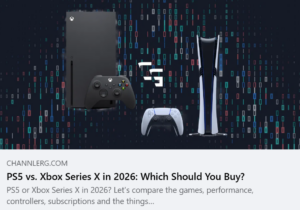 PS5 and Xbox Series X consoles with their controllers side by side for a 2026 comparison