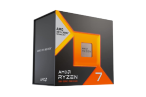 AMD Ryzen 7 7800X3D desktop processor retail box shown at an angle with Ryzen 7 branding and AMD 3D V-Cache technology