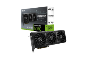 ASUS Prime GeForce RTX 5070 OC 12GB graphics card with triple-fan cooling and retail packaging
