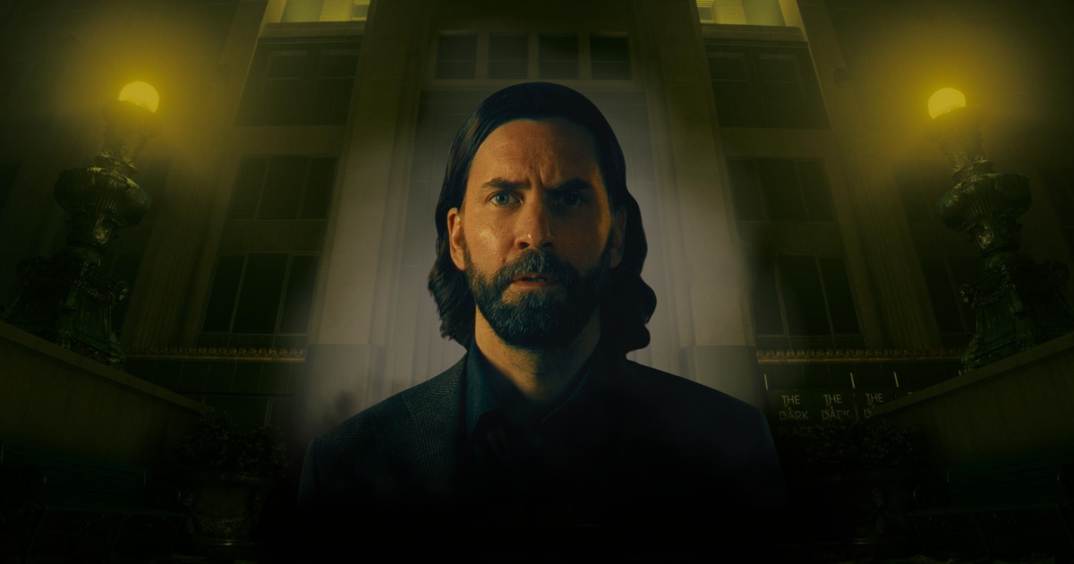 Alan Wake standing in the eerie Dark Place in Alan Wake 2