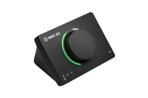 Elgato Wave XLR audio interface with large control dial and green LED lighting