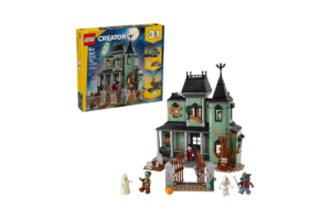 LEGO Creator 3-in-1 Haunted Mansion set with haunted house, ghost, skeleton, monster, and werewolf figures