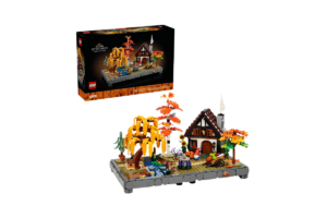 LEGO Icons Autumn Cottage Garden 11372 with fall trees, cottage, stream, garden, and seasonal decorations