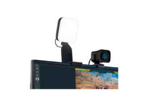 Logitech Litra Glow LED streaming light mounted above a monitor next to a webcam